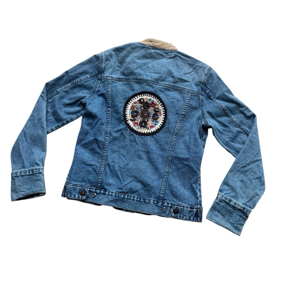 Vintage Roxy Blue Denim Jean Jacket Moto Embroidered Long Sleeve Snap M